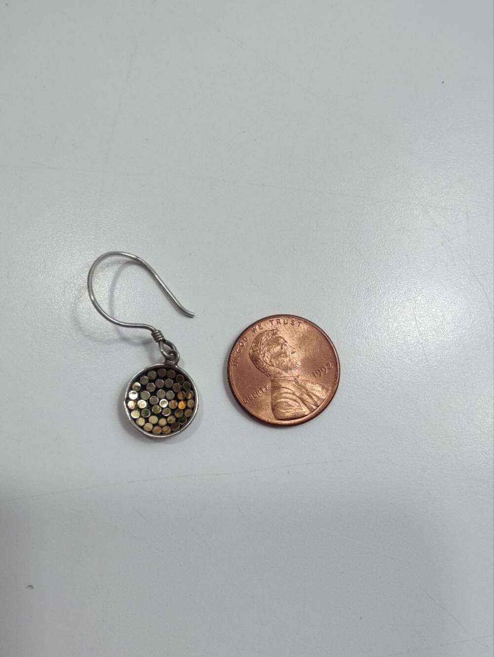 925 Sterling Silver Gold Plated Dot Disc Dangle Earrings Mixed Metal - Picture 11 of 12